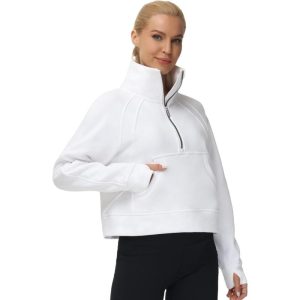  THE GYM PEOPLE Womens Half Zip Crop Pullover Sweatshirt  Fleece Stand Collar Workout Tops