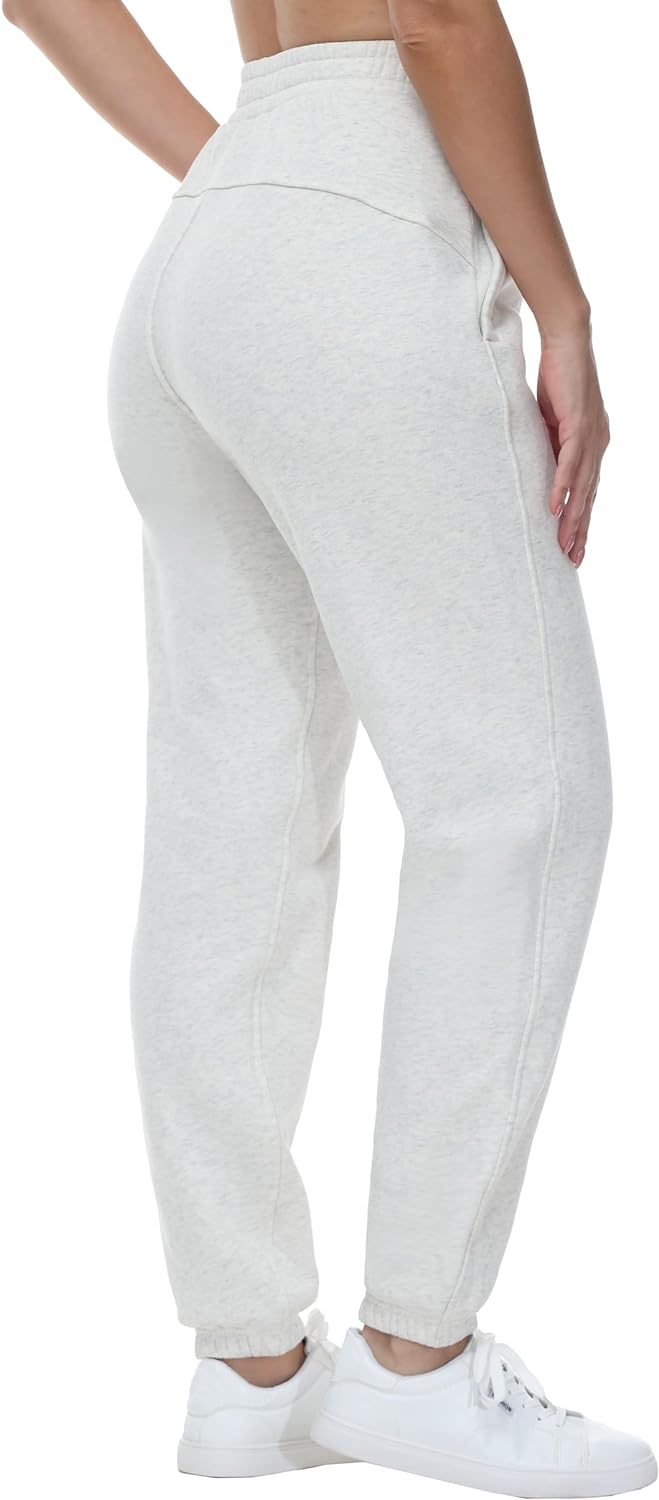 THE GYM PEOPLE Women's Fleece Sweatpants Warm Workout Joggers Pants with  Pockets(Heather White) - The Gym People