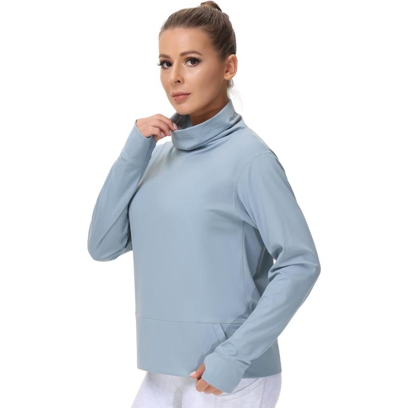 THE GYM PEOPLE Women's Long Sleeve Cowl Neck Loose Fit Workout Hiking Pullover  Sweatshirt With Pockets(Black) - The Gym People